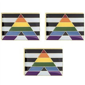 Lot de 3 badges rectangulaires droits Ally LGBTQI+ Progress Pride LGBT Sexuality arc-en-ciel en métal émaillé