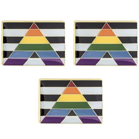 Lot de 3 badges rectangulaires droits Ally LGBTQI+ Progress Pride LGBT Sexuality arc-en-ciel en métal émaillé