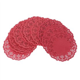 SUCHUANGUANG coloré Dentelle Papier Tapis sous-Verres napperons événements de Mariage Table de fête Cadeau Papier napperon Rouge