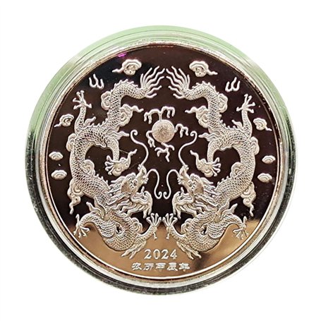 LEEINTO Pièce de Collection 2024 Année du Dragon Médaille commémorative du Zodiaque Chinois Plaqué Or et Argent Pièce de Collect