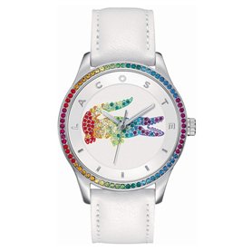 Lacoste Montre Analogique à Quartz pour Femme avec Bracelet en Cuir Argent et Blanc/Multicolor - 2000822
