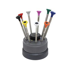 Bergeon 30081-S09 Lot de 9 tournevis ergonomiques sur base tournante de 0
