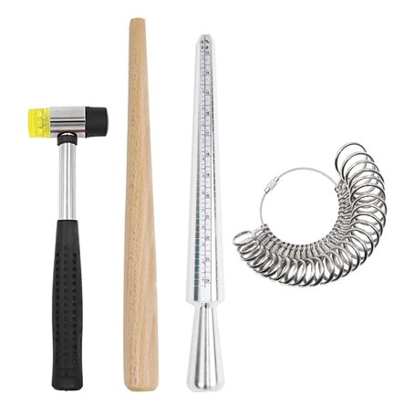 KASFDBMO Lot de 4 outils de mesure de bagues et mandrins pour bijoux