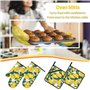 YYHHAOFA Ensemble de 4 pièces de cuisson de cuisine à motif citron jaune – Gant de four isolé et maniques pour une protection an