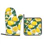 YYHHAOFA Ensemble de 4 pièces de cuisson de cuisine à motif citron jaune – Gant de four isolé et maniques pour une protection an