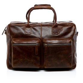 SID & VAIN sac bandoulière ordinateur BRIGHTON cuir véritable | sacoche porte-document en bandoulière XL grand homme marron | sa