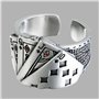 FUKAJOMFEN Bague large et tendance gravée réglable ouverte en argent pour homme, bijou vintage unisexe, Comme sur l'image