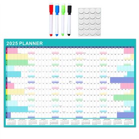 Calendrier mural 2025 annuel complet avec marqueur effaçable et autocollants adhésifs 90 x 60 cm