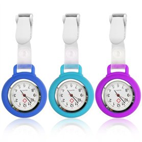 HOSPAOP Lot de 3 montres d'infirmière avec clip - Mouvement à quartz analogique - Montre à gousset - En silicone - Pour homme et