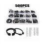 KSeSii 500 pièces M5 à M20 acier inoxydable noir 65mn arbre portant pince de retenue anneau élastique C Type circlip externe ass