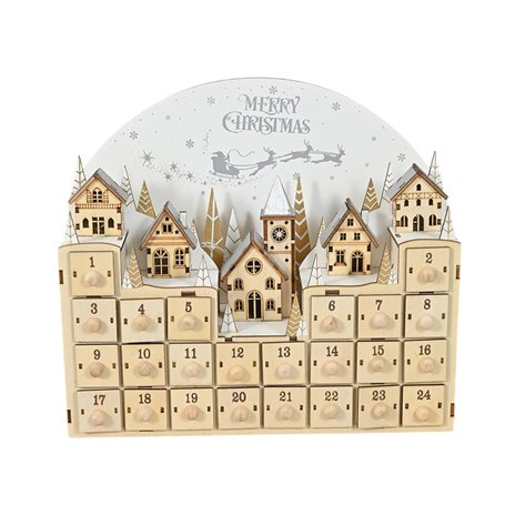 YCHUCH Calendrier de l'Avent en bois éclairé par LED avec arbre lumineux et renne de Noël