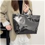 FackLOxc Sac à main tendance en PVC et papier kraft avec impression de lettres tendance sur le dessus, sac à main spacieux pour 