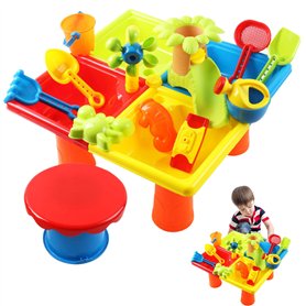 Nyutcwe Table à Eau pour Tout-Petits 25pcs / Set 4 Compartiments Table sensorielle Sable carré avec des selles interactives Pare