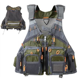 Gilets de pêche pour les hommes avec 13 poches gilet de pêche en mailles respirantes vert olive avec des rayures réfléchissantes