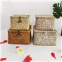 YSGLIFE Panier de Rangement en Jonc de mer avec Couvercle Ensemble de 2 Paniers Empilables Herbe de mer Tissée Paniers Carrés po