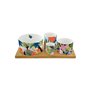 EASY LIFE Set Aperitif 4 Coupelles en Porcelaine sur Plateau Bambou Ambiance Tropicale R1468#VIBE