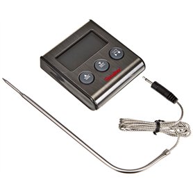 Metaltex Thermomètre de Cuisine numérique avec sonde et minuteur en Acier Inoxydable Gris 20 x 20 x 6 cm