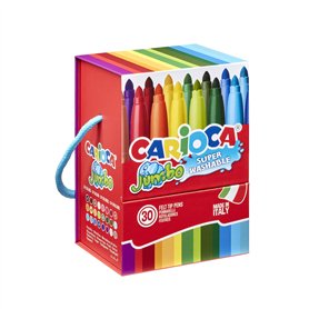 Carioca Marqueurs Jumbo Pointe Maxi | Boîte premium avec poignée de 30 feutres super lavables et à grande couverture | Couleurs