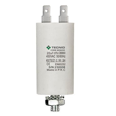 TECNID MG8200 Permanent pour Moteurs 20µF 450V. Écrou M8 Puissance. Le condensateur de démarrage est dans Un boîtier cylindrique