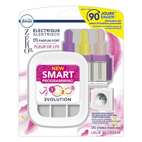 Febreze 3Volution ZERO% Fleur de Lys Kit De Démarrage Désodorisant Électrique Programmation Intelligente 20ml