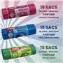 FRIO Multi-fruits – Lot de 6 paquets de 15 sacs poubelle parfumés, 30 litres avec 6 arômes et couleurs assorties – 52 x 58 cm – 