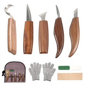 10Pcs Outils Sculpture sur Bois en Acier Carbone Ensemble d'outils de Sculpture sur Bois avec Couteau à Crochet Couteau à Découp