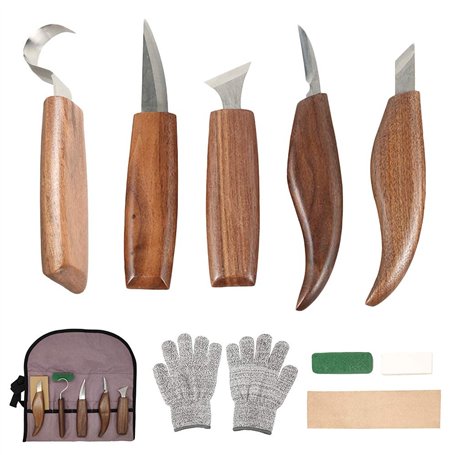 10Pcs Outils Sculpture sur Bois en Acier Carbone Ensemble d'outils de Sculpture sur Bois avec Couteau à Crochet Couteau à Découp