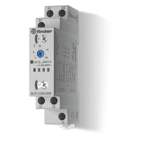 Finder 800102400000PAS Relais temporisé modulaire multifonction multi-tension 1RT 16 A de 12 à 240 Vac/dc 0