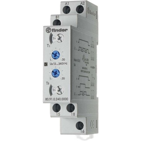 Finder 809102400000PAS Relais temporisé modulaire clignotant asymétrique 1RT 16 A de 12 à 240 Vac/dc 0