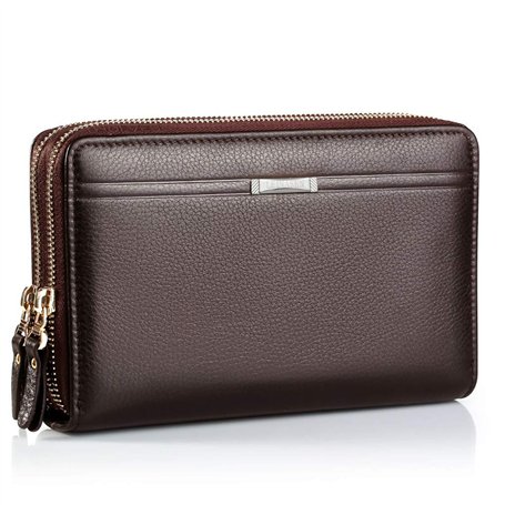 PPGE Hommes Portefeuille en Cuir Double Fermeture À Glissière Portefeuille Long Grande Capacité Embrayage Wallet Porte-Documents