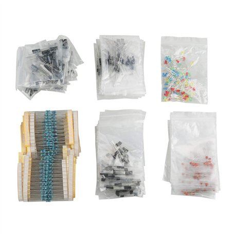 Kit de composants électroniques Diodes LED Transistor Condensateurs électrolytiques Kit de résistances dans de petits sacs