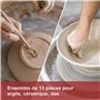 Longivia® 13 Outils de Modelage en Bois de Hêtre Naturel - Outils Sculpture Argile – Kie de Outils Poterie Enfant et Adult – pou