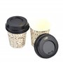 Lot de 100 verres en papier CL 10 (4 oz) décorés avec inscriptions marron pour café + 100 couvercles noirs avec bec