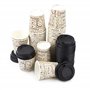 Lot de 100 verres en papier CL 10 (4 oz) décorés avec inscriptions marron pour café + 100 couvercles noirs avec bec