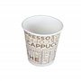 Lot de 100 verres en papier CL 10 (4 oz) décorés avec inscriptions marron pour café + 100 couvercles noirs avec bec