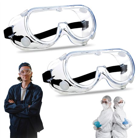 BullTek Lot de 2 lunettes de protection de travail - ventilées et anti-poussière avec verres transparents anti-rayures - Protect