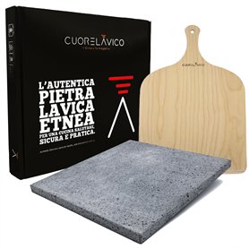 Cuore Lavico - Ensemble plaque réfractaire en pierre de lave de l’Etna pour pizza et pain