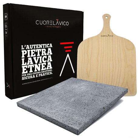 Cuore Lavico - Ensemble plaque réfractaire en pierre de lave de l’Etna pour pizza et pain