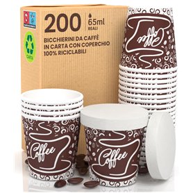 Lot de 200 verres en papier pour café 65 ml à emporter BrownCUP avec couvercle en papier