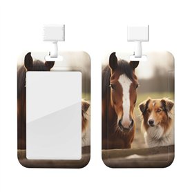 Porte-badge d'identification avec lanière pour badge de chien et cheval - Cordon vertical de protection pour carte d'identité -
