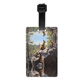 WZYWHJ Étiquette de bagage imprimée écureuil sur rocher avec dragonne amovible – Crochet de voyage pour une identification facil