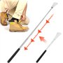 Chausse-pied long 64 cm argenté avec poignée réglable, chausse-pied professionnel en métal en acier inoxydable for personnes âgé