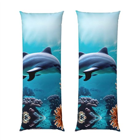 Magnifique taie d'oreiller pour le corps avec motif de dauphins du monde sous-marin avec fermeture éclair