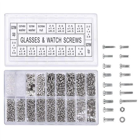 Malayas@ Kit de Réparation pour Montres Lunettes de Soleil Monocles Boîte à Outils 1000pcs Vis en Acier Inoxydable avec Tournevi
