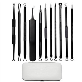 Justmysport 11 Pièces Aiguille d'Acné en Acier Inoxydable Extracteur Point Noir Aspirateur Professionnel Patch Anti Bouton/Acné/