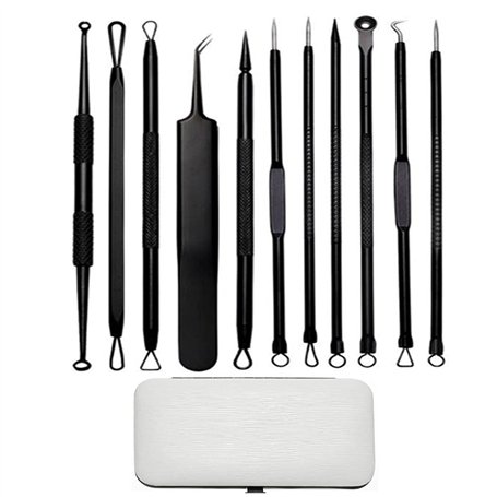 Justmysport 11 Pièces Aiguille d'Acné en Acier Inoxydable Extracteur Point Noir Aspirateur Professionnel Patch Anti Bouton/Acné/