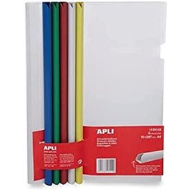 APLI-AGIPA 48809 Kit Reliure Polypropylène 30 feuilles Bord Incurvé 10 x 297 mm 5 Baguettes Couleur 5 Couverture Transparent Ver