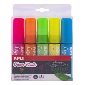 Apli 13965 - 5 marqueurs liquide - craies liquide - Utilisables sur tableau vert