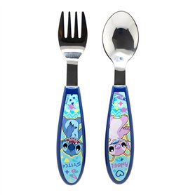 Set de 2 couverts pour enfants en acier inoxydable composé d'une fourchette et d'une cuillère Stitch
