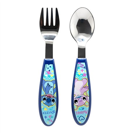 Set de 2 couverts pour enfants en acier inoxydable composé d'une fourchette et d'une cuillère Stitch